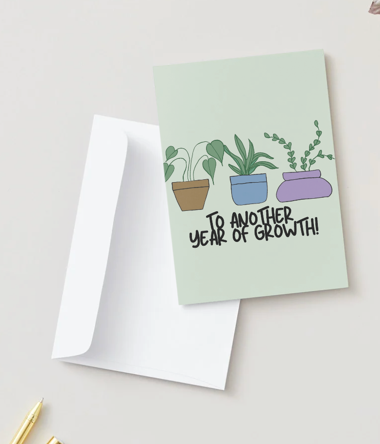 To Another Year of Growth, Hand Drawn Birthday & Encouragement Card, Recycled Paper