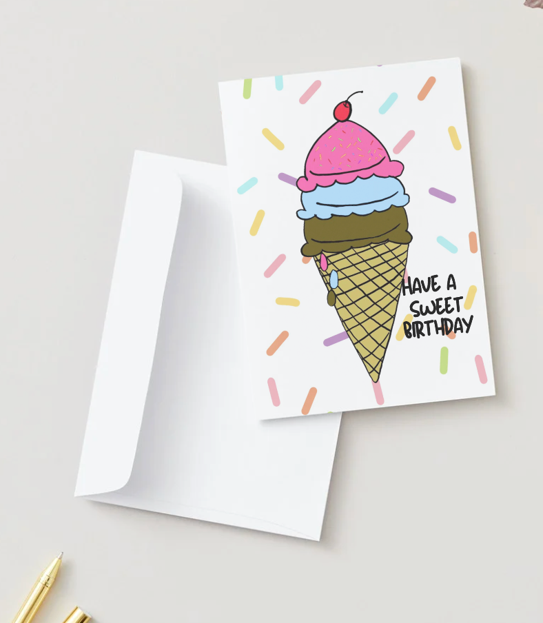 Have a Sweet Birthday, Hand Drawn Sweet Birthday Greeting Card, Recycled Paper