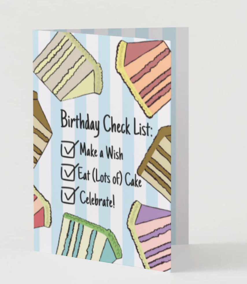 Birthday Checklist, Hand Drawn Birthday Card, Recycled Paper