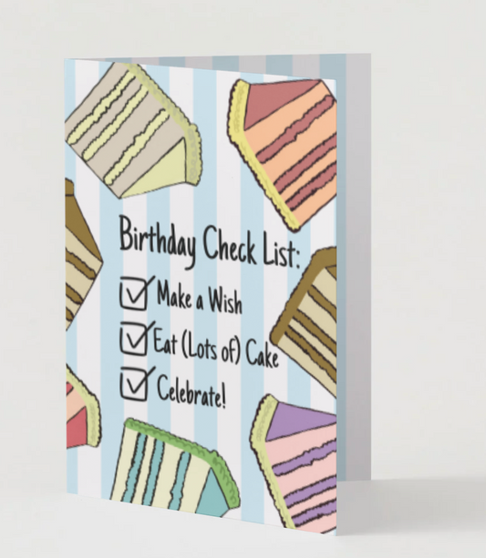Birthday Checklist, Hand Drawn Birthday Card, Recycled Paper