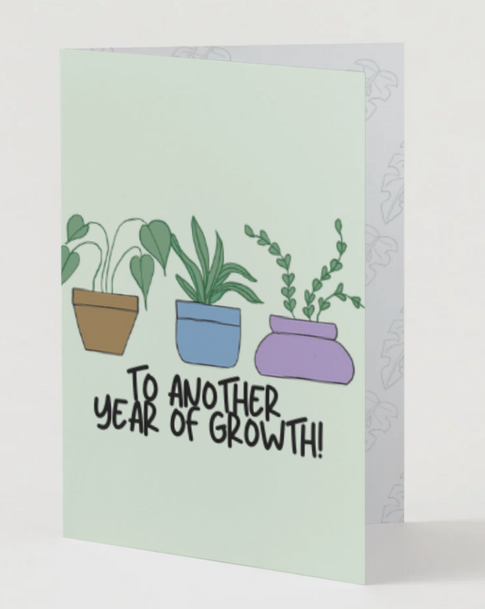 To Another Year of Growth, Hand Drawn Birthday & Encouragement Card, Recycled Paper