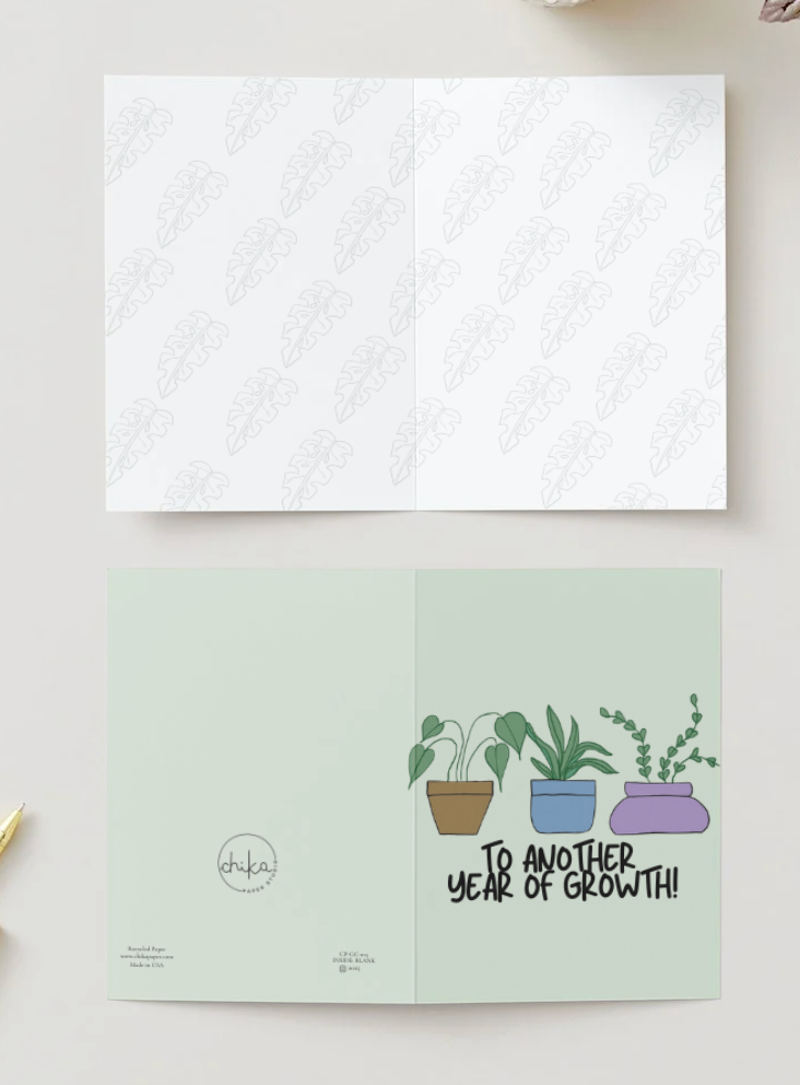 To Another Year of Growth, Hand Drawn Birthday & Encouragement Card, Recycled Paper