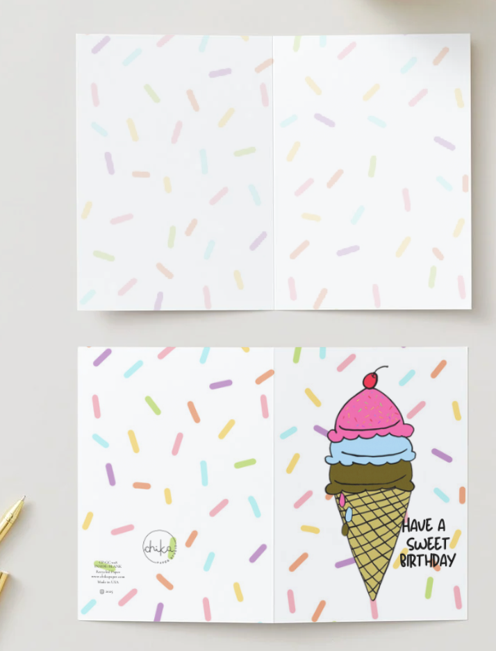 Have a Sweet Birthday, Hand Drawn Sweet Birthday Greeting Card, Recycled Paper