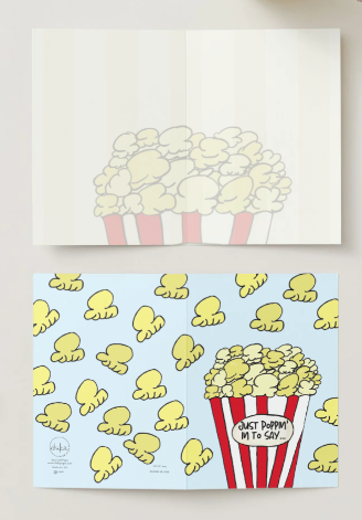 Just Poppin' In To Say, Hand Drawn Popcorn Just Because Card — Recycled Paper