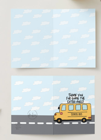 School Bus Card, Thank You for Going the Extra Mile